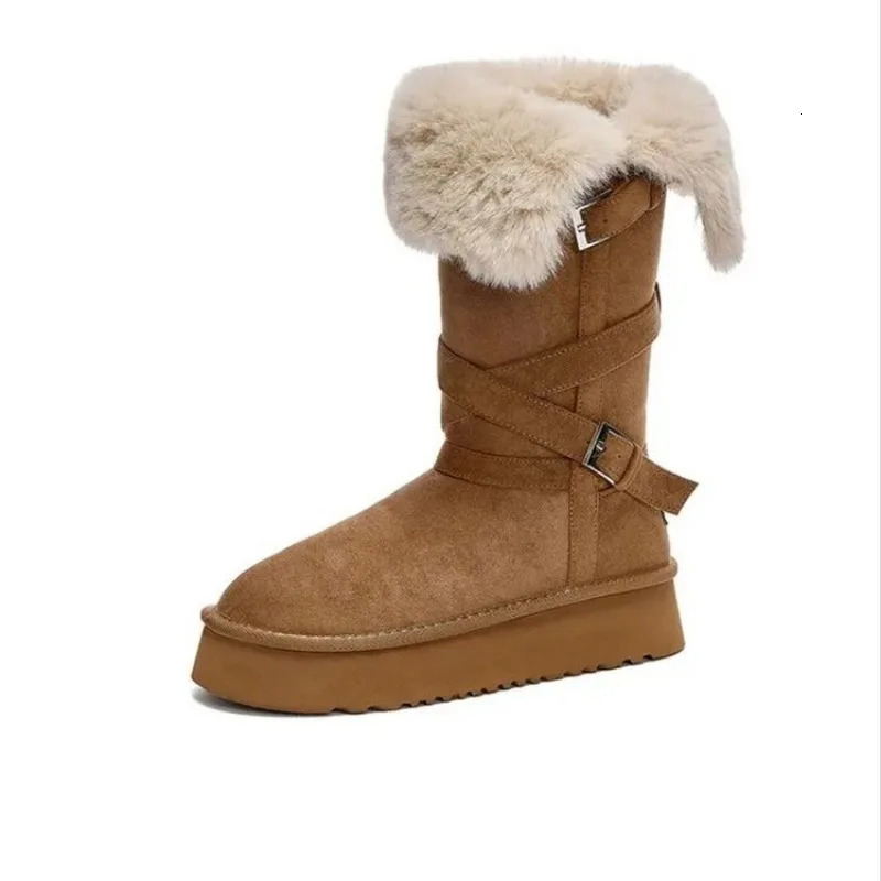 Classic Plush Snow Boots and Calf Womens Wool Warm Winter Shoes Buckle 455 251121