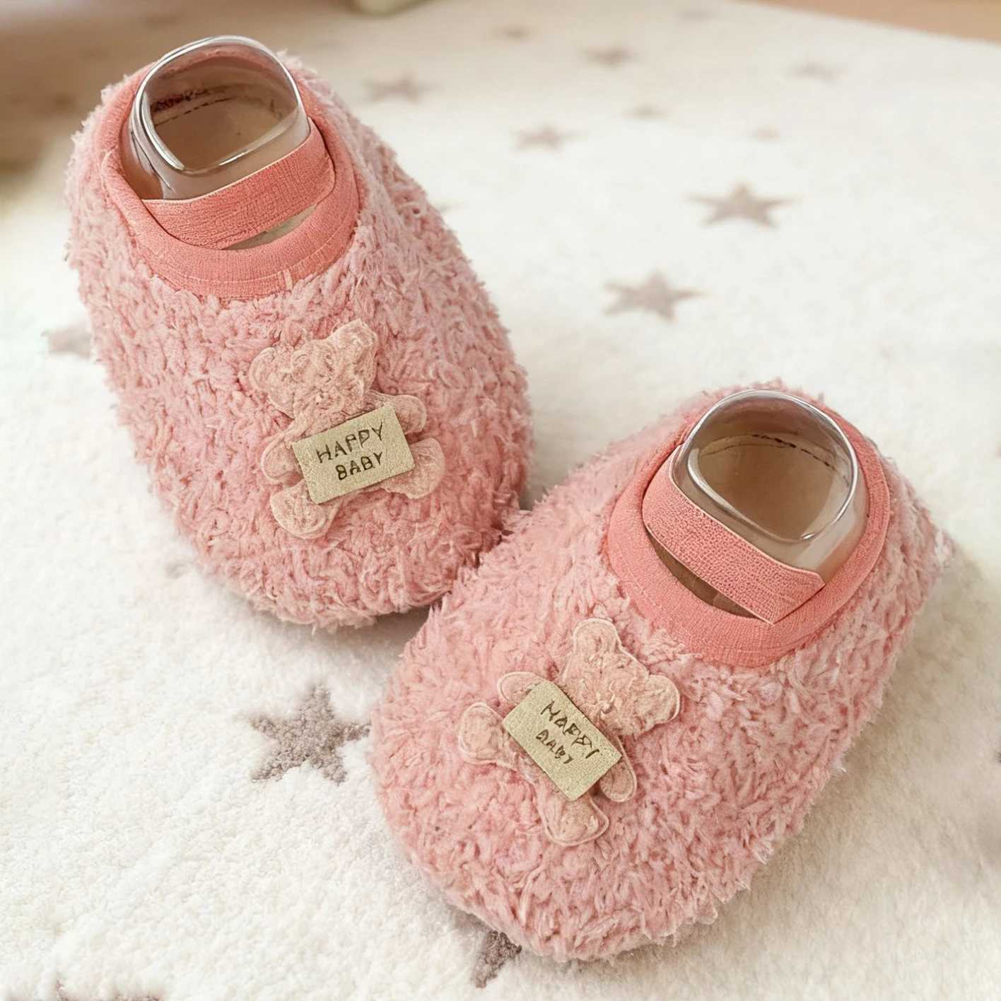 Winter childrens cotton shoes boys teddy bear bags with warm fur cute girls home baby cotton slippersW251121