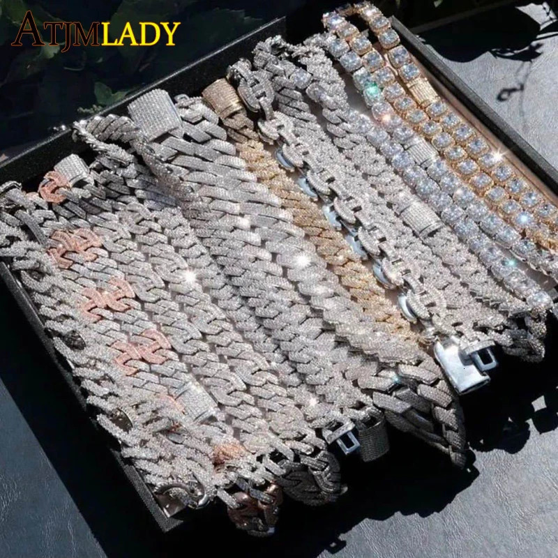 Wholesale Iced Out Sparking Fashion CZ Prong Miami Cuban Bracelet Micro Paved 5A Cubic Zircon Bling Men Hip Hop Jewelry 250415