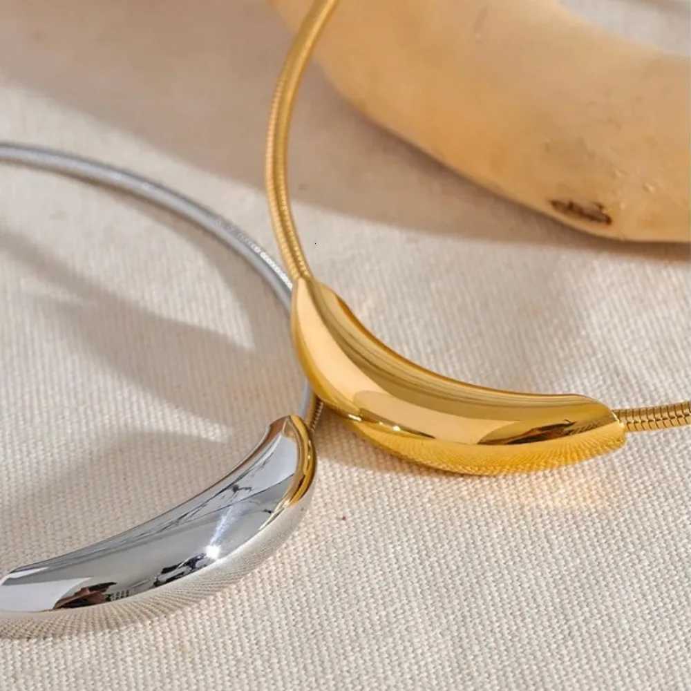 Minimalist Retro Curved Tube Snake Bone Chain Collar Stainless steel Necklace for Women French Exaggerated Futuristic JewelryXJ251121