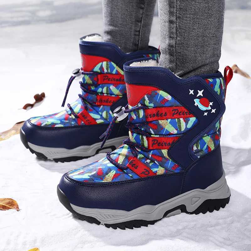 Kids Boots Winter Plus Velvet Warm Boy Snow Booties Cotton Lining Water Proof Children Leather Shoes Outdoor Activity SuppliesW251121