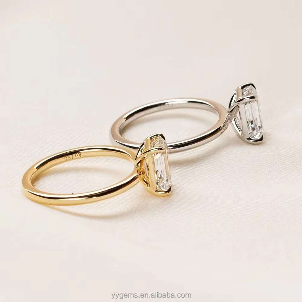 14K 18K Solid Gold Emerald Cut 3CT Moissanite 4 Prongs Solitaire Wedding Ring Fine Jewelry Women Engagement Rings