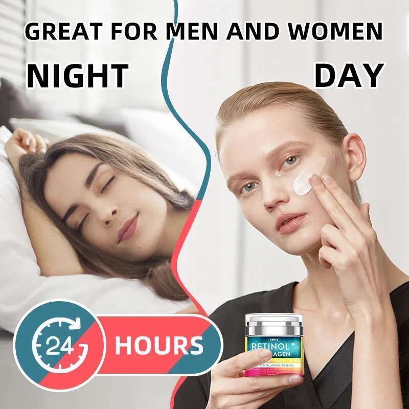 Retinol with Hyaluronic Acid, Day-Night Anti-Aging Moisturizer Collagen Cream for Face Reduces Wrinkles, Dryness