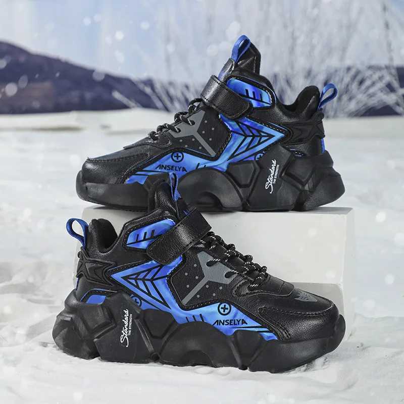 Winter Childrens Fashion Sports Shoes Leather Boys Running Sneakers Flat Casual Walking Shoes Warm Lightweight Outdoor BootsW251121
