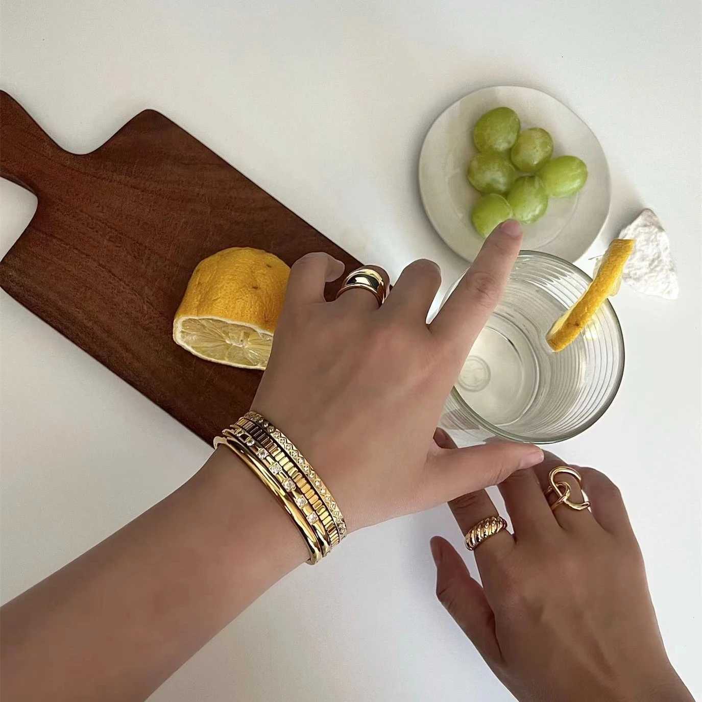 FLASHBUY Trendy Chic Gold Color Simple 316L Stainless Steel Bangles Bracelets for Women Charm Zircon Waterproof Jewelry GiftW251121