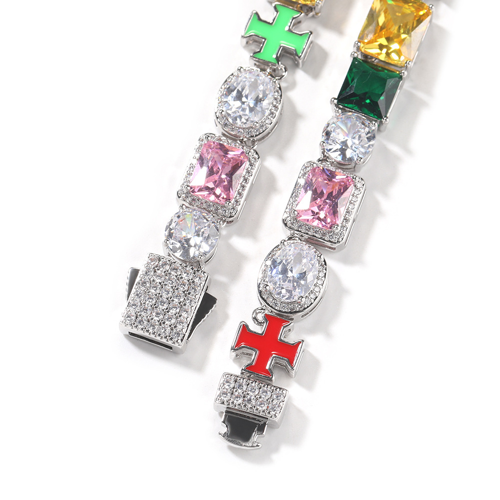 2025 Hip Hop Colorful Multi Shape 5A Cubic Zircon Vintage Jewelry 18K White Gold Fill Party Ins Top Sell Women Men Emerlad CZ Diamond Necklace Gift