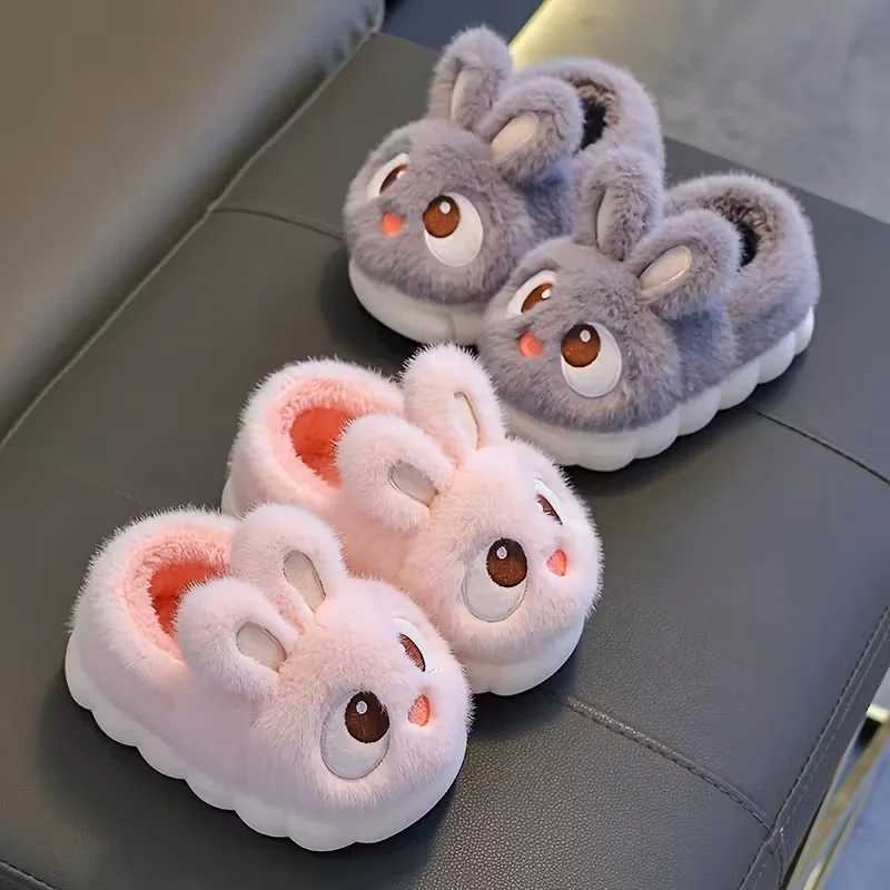 Boys Girls Autumn Winter Cotton Slippers Kids Slip-On Warm Shoes Cute Rabbit Non-slip Soft Comfortable Plush Home Indoor ShoesW251121