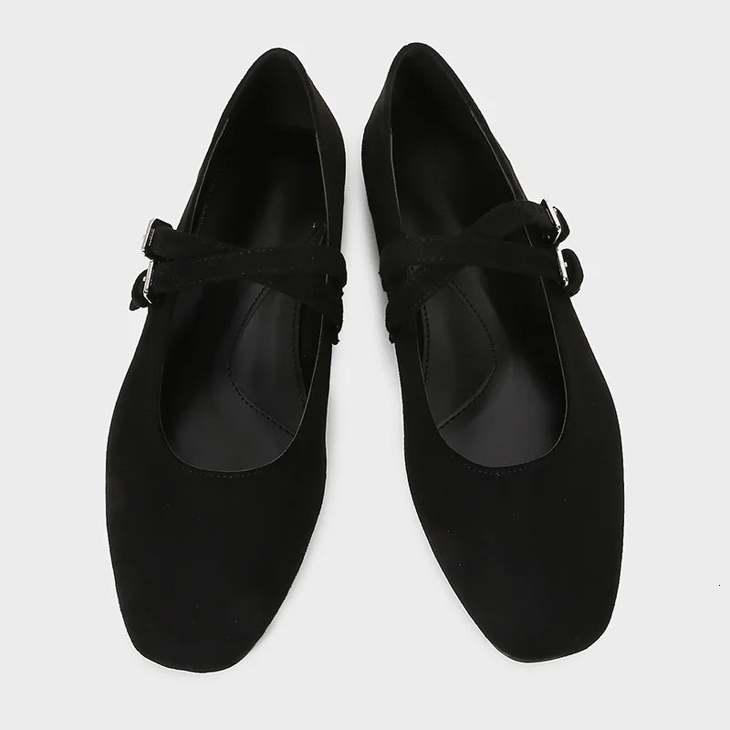 Black Cross Tied Satin Ballet Flats Women Fashion Square Toe Shallow Buckle Mary Jane Shoes Elegant Comfort ner 251121