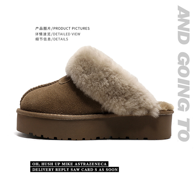 EBV designer shoes hot free shipping High quality fur on Leather Thick soled flat bottomed new snow boots warm and non slip home cotton slippers for w