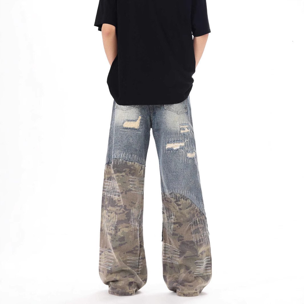 Streetwear Men Leopard Trend Print Harajuku Flared Jean Vintage Distressed Patchwork Letter Y2K Punk Aesthetic Wide Denim Pants 251008