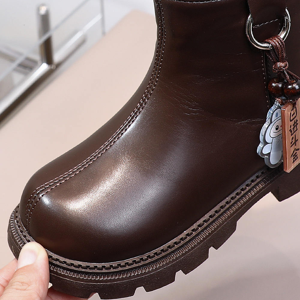 Winter double cotton children's shoes luminous shoes fashionable leather boots fashionable trendy shoes short boots Martin boots casual children&