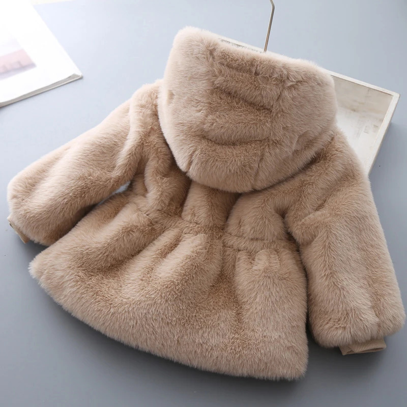 Winter Girls Coat Super Warm Mink Fur Padded Thickened Long Sleeve Hooded Coats Baby Kids Children Jacket Plush Outerwear 251114