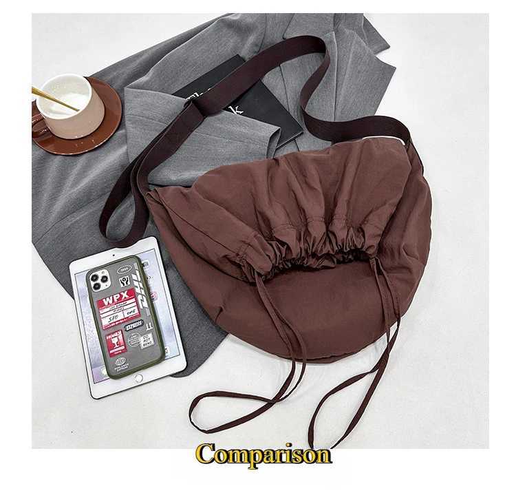 Solid color single shoulder diagonal collapsible bag net red simple wind Tote handbag Japanese leisure drawstring shoulder bagT251121