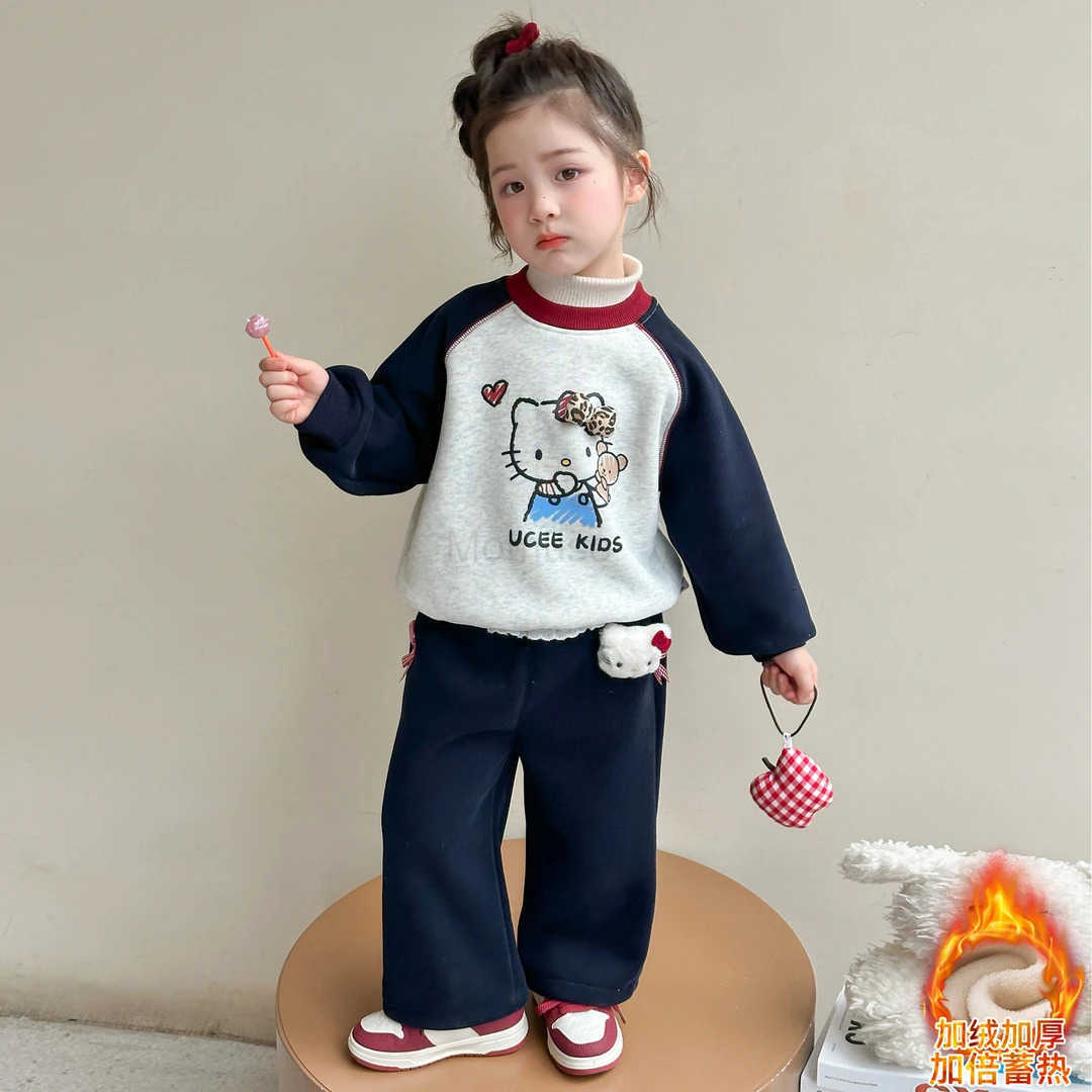 Sanrio Girls Fleece-Lined Autumn Winter Sweatshirt New Baby Girl Winter Round Neck Pullover Top Childrens Winter Clothing H251121