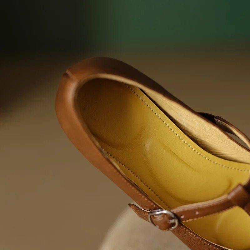 Size 3443 Women Flats Cow Leather Pointed Toe Shallow Retro Mary Jane Single Shoes Ballet Flat Loafers Ladies Dress 251121