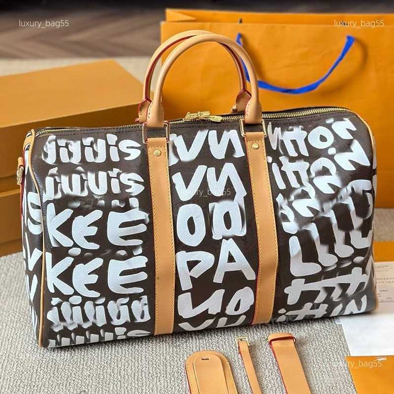 Designer Coated Canvas Graffiti Keepall 45 French Luxury Brand L Flowers Pattern Printed Men Luggage Tote Handbag Women Outdoor Airport Travelling Bags88