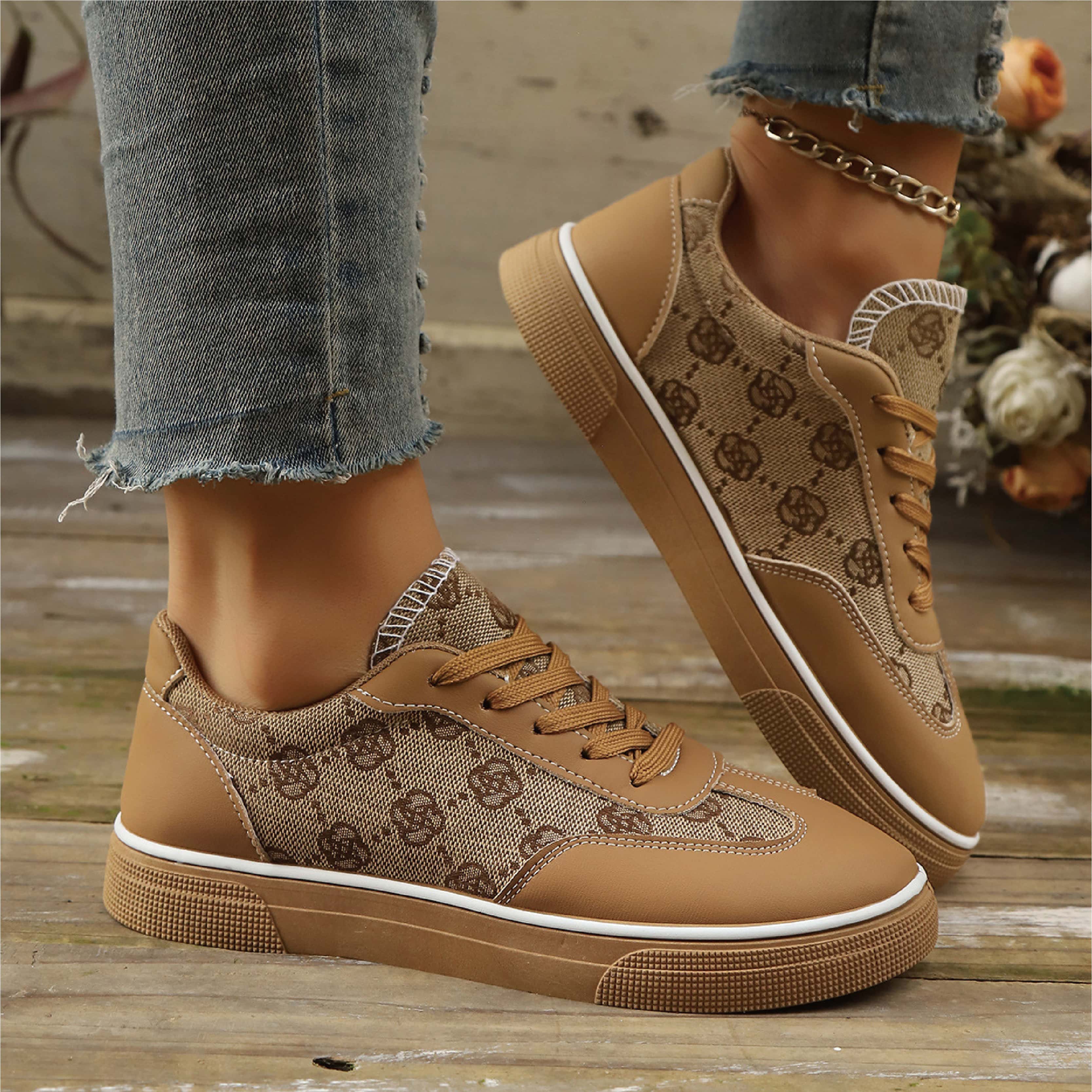 retro print womens laceup lowtops light breathing footwear with slip resistance