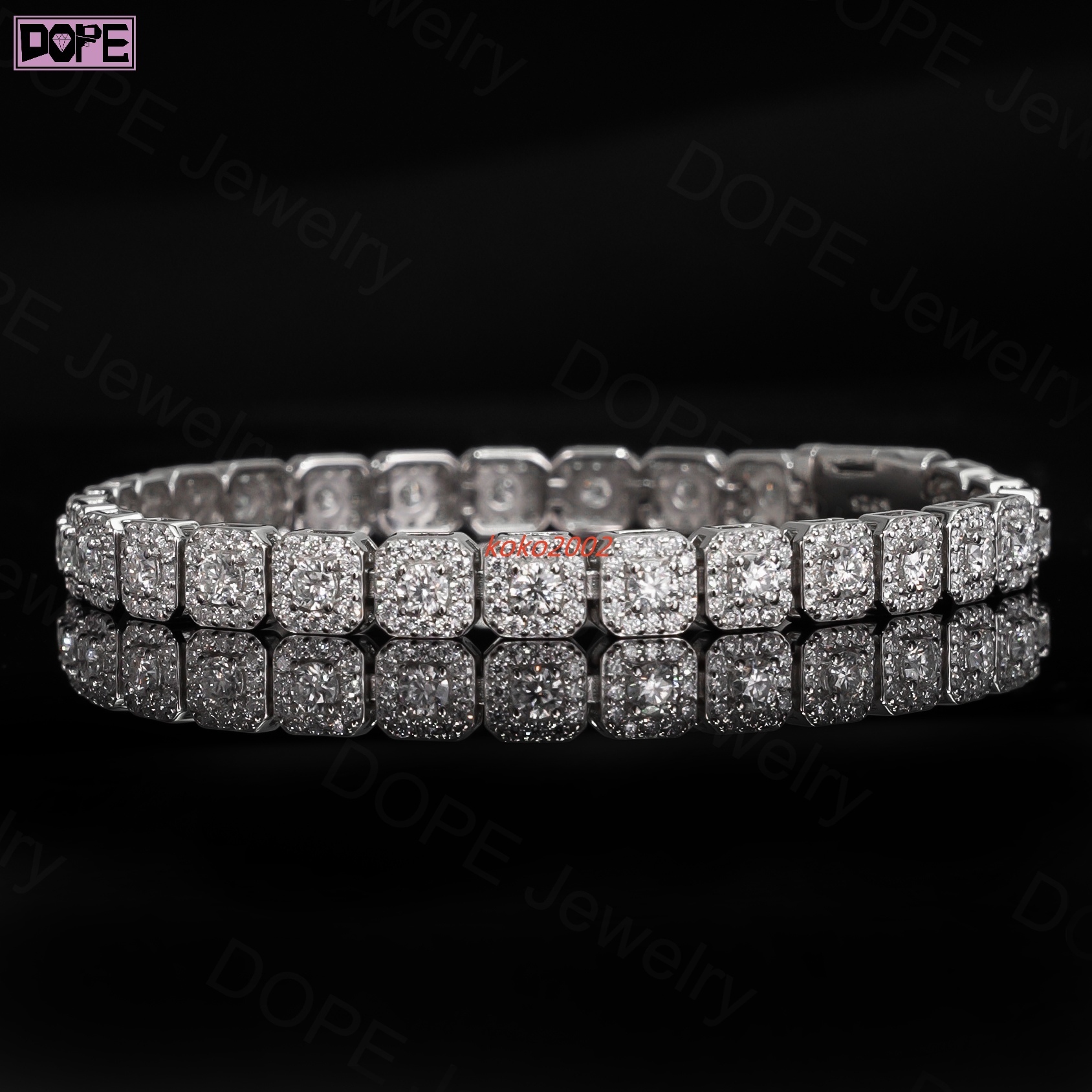 10mm Iced Out Bracelet Moissanite Jewelry Men 925 Silver Hip Hop Tennis Bracelet Cluster Moissanite Tennis Chain