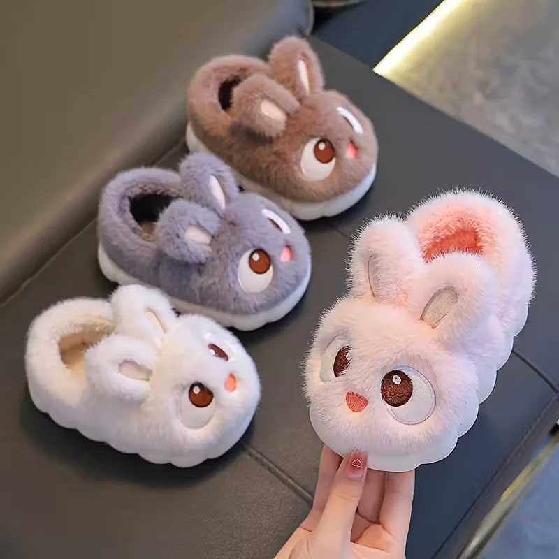 Boys Girls Autumn Winter Cotton Slippers Kids Slip-On Warm Shoes Cute Rabbit Non-slip Soft Comfortable Plush Home Indoor ShoesW251121
