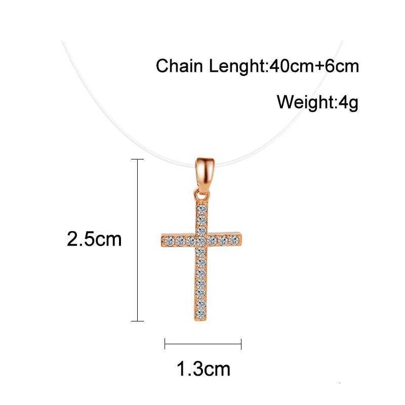Classic Cross Pendant Necklace Simple Invisible Transparent Fishing line For Women Fashion Zircon Collier Choker NecklacesXJ251121
