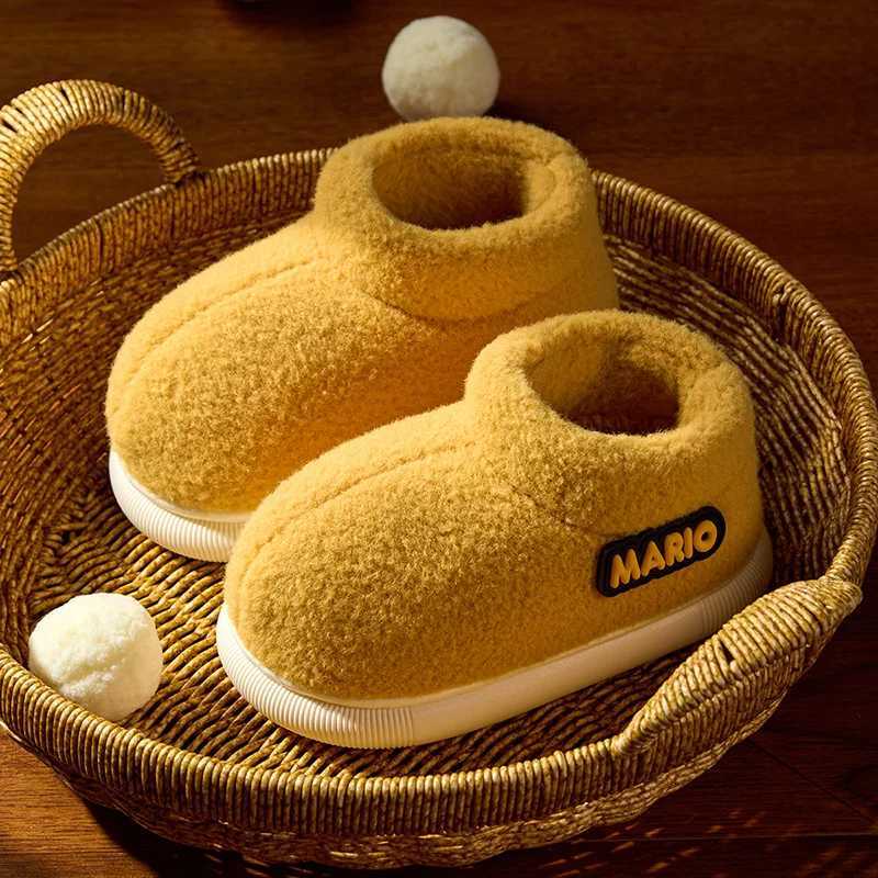 Cheerful Mario Winter childrens cotton shoes Solid color indoor and outdoor comfortable home cotton slippersW251121