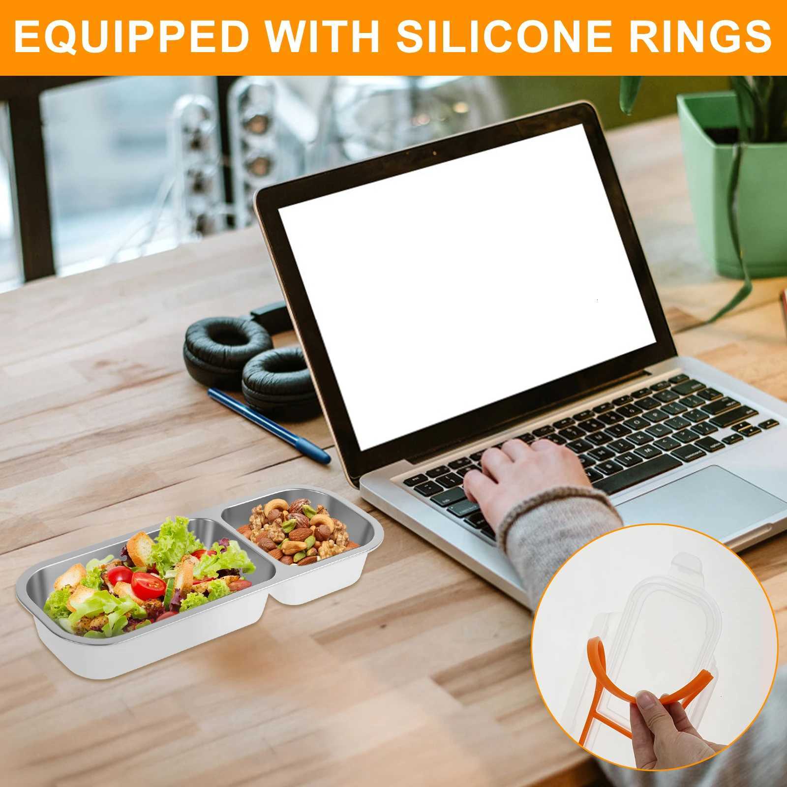 4/2Pcs Stainless Steel Snack Container with Lid 2 Grids Lunchbox Food Storage Container Camping Seasoning Container Bento BoxM251121