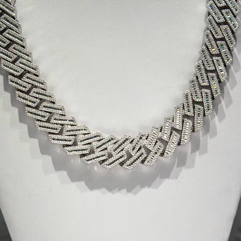 20mm Luxury Diamond Hip Hop Jewelry 925 Silver Chains for Men Baguette Cut Moissanite Necklace Iced Out Cuban Link Chain