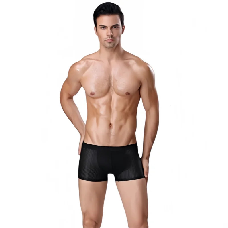 Mens Sexy Mesh Underwear Summer Breathable Ice Silk Box 10XL Plus Size Flat Corner Comfortable Sports Shorts 250417