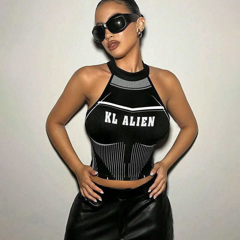 hoodie Women's Wear Autumn New Women's Fashion Trend Letter Print Hanging Neck Sleeveless Slim Fit Short Vest jacket