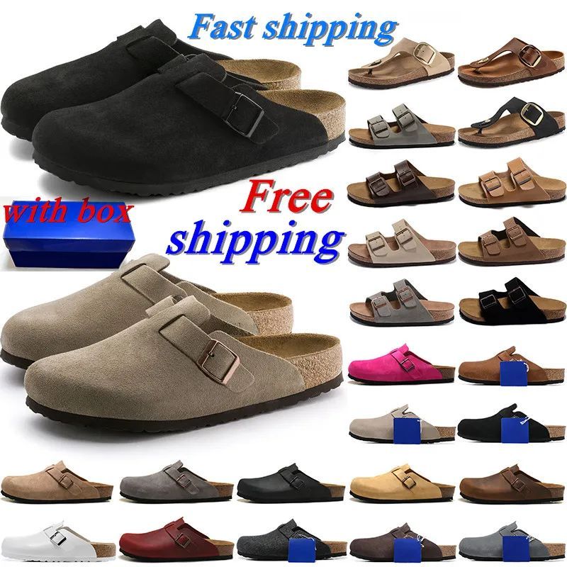 free shipping with box designer slippers Clog slipper sandals buckle black green grey brown fur flat fashion leather suede slide beach shoes sandals platform scuffs