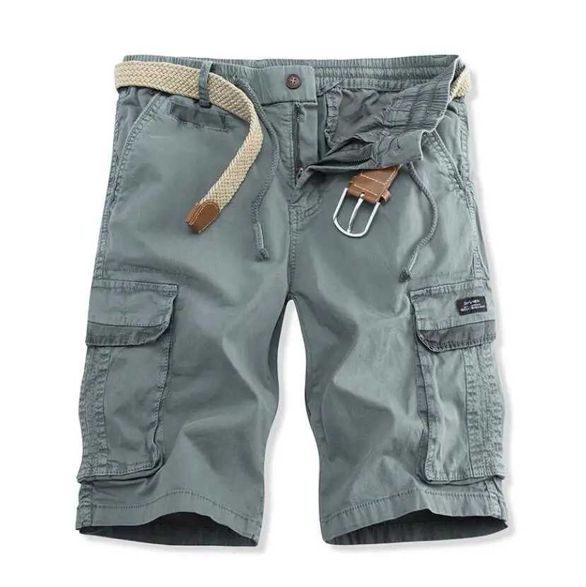 Mens cargo shorts with multiple pockets summer mens cotton casual tool shorts high-quality mens loose cargo shorts without straps W250421
