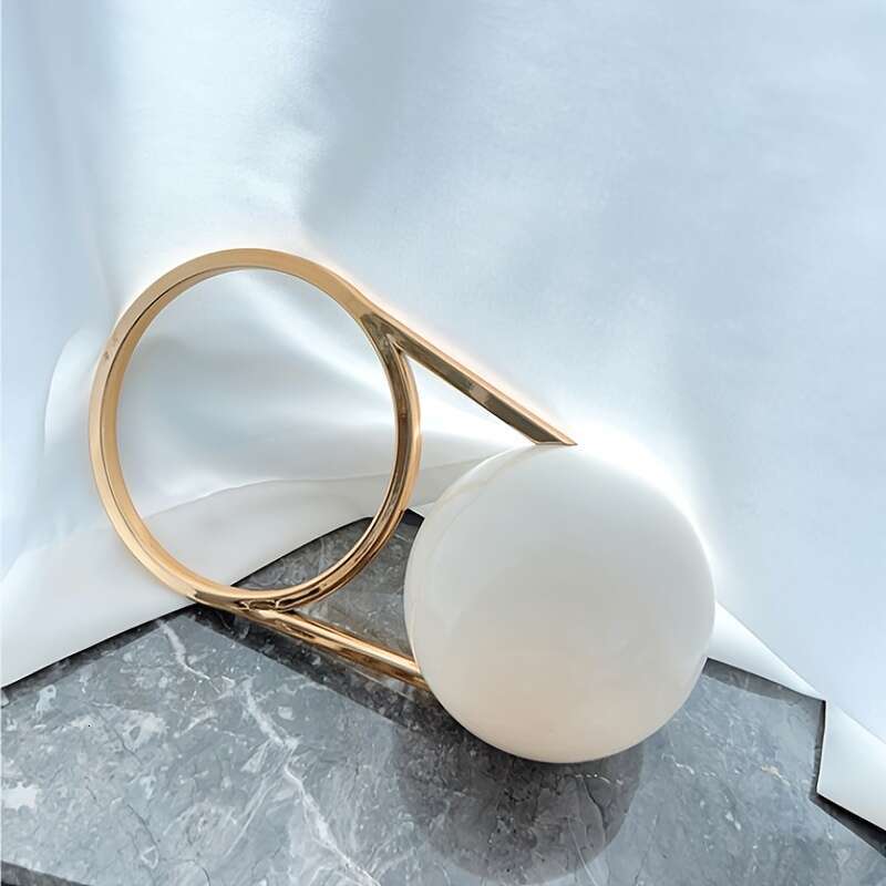 Luxury Mini Handbag With Spherical Dome Lid Golden Tone Button Durable Easy Clean Evening Purse Parties Weddings Galas Chic Solid White PVC Bag