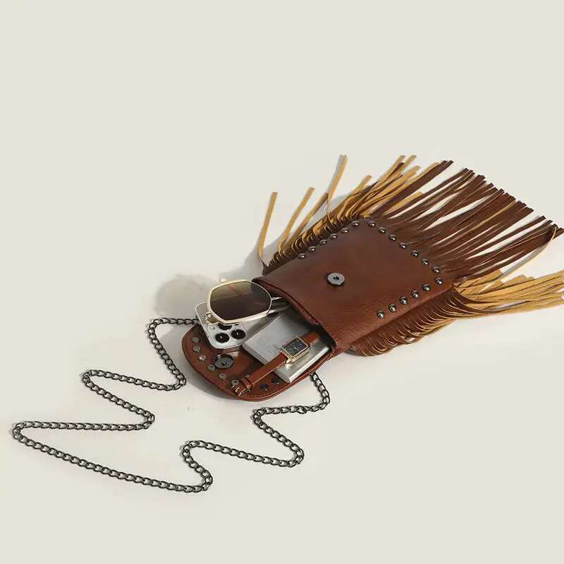 Bohemian Skull Rivet Chain Fringe Tassel Fashion Vintage Girl Punk Women S Handbags Purses Small Shoulder Bags Bag Bag