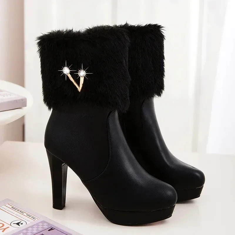 White Ankle Boots Women Platform Short Shoes Fashion V Buckle High Heels Black Autumn Winter Ladies Pink 3443 251121