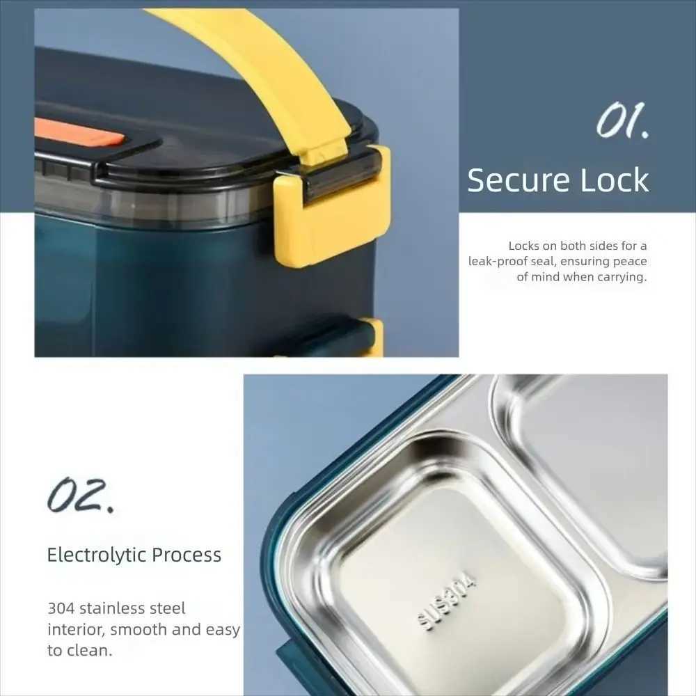 Stainless Steel Portable Insulated Lunch Box Sealed Design Compartment Food Storage Container Detachable with HandleM251121