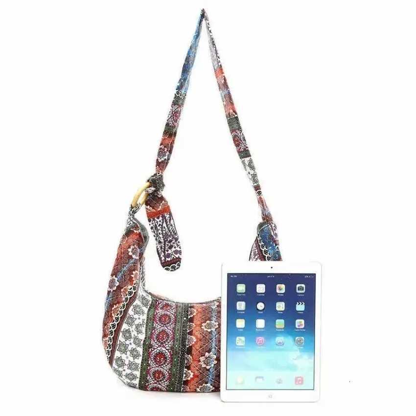 1 Pcs Women Shoulder Bag Crossbody Bags Bohemian Style Printed Linen Cotton Cloth Bag Adjustable Long Strap Pretty Women PackageT251121