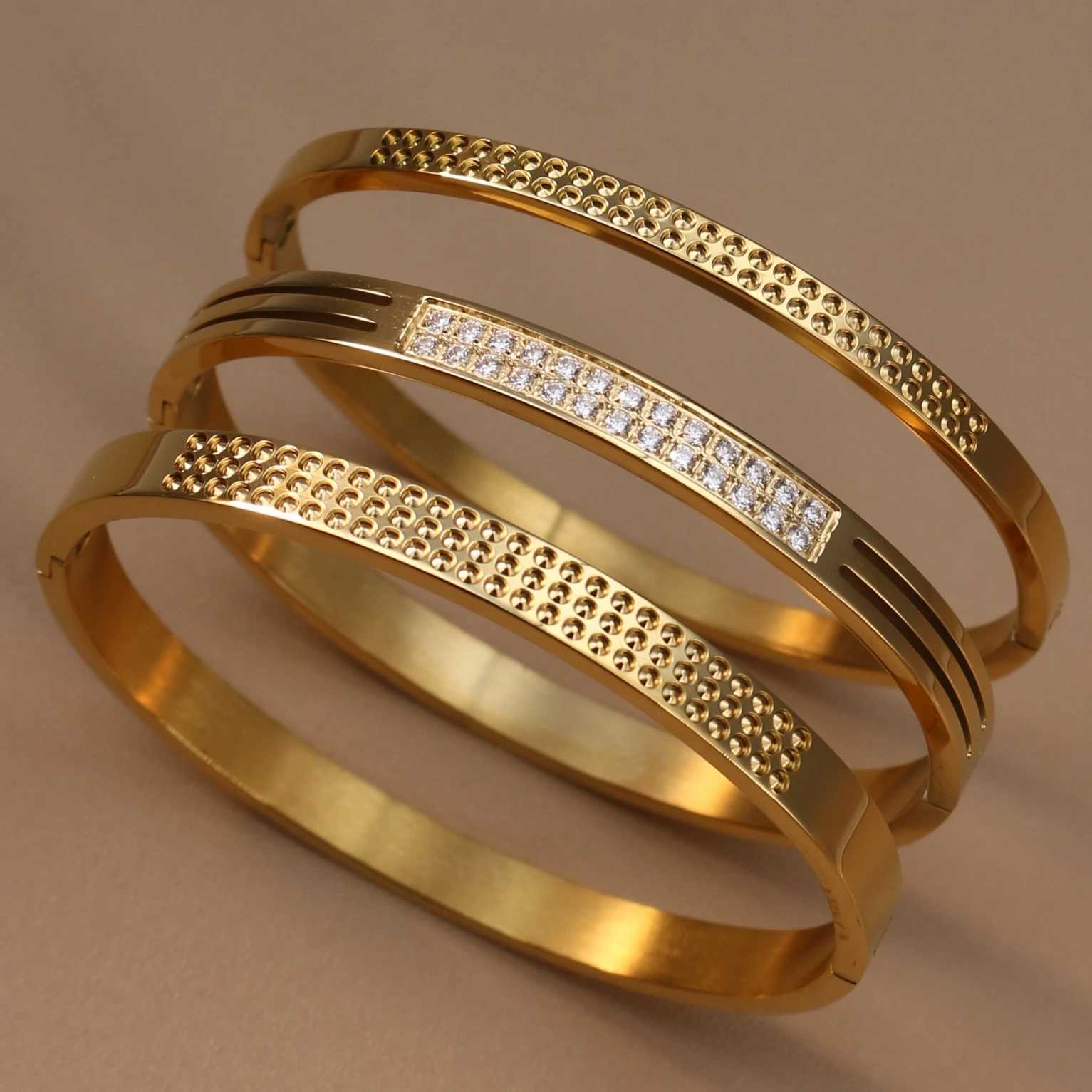High Quality Stainless Steel 18 K Gold Plated Zircon Bracelet Womens Jewelry Party Wholesale Bangles GiftsW251121