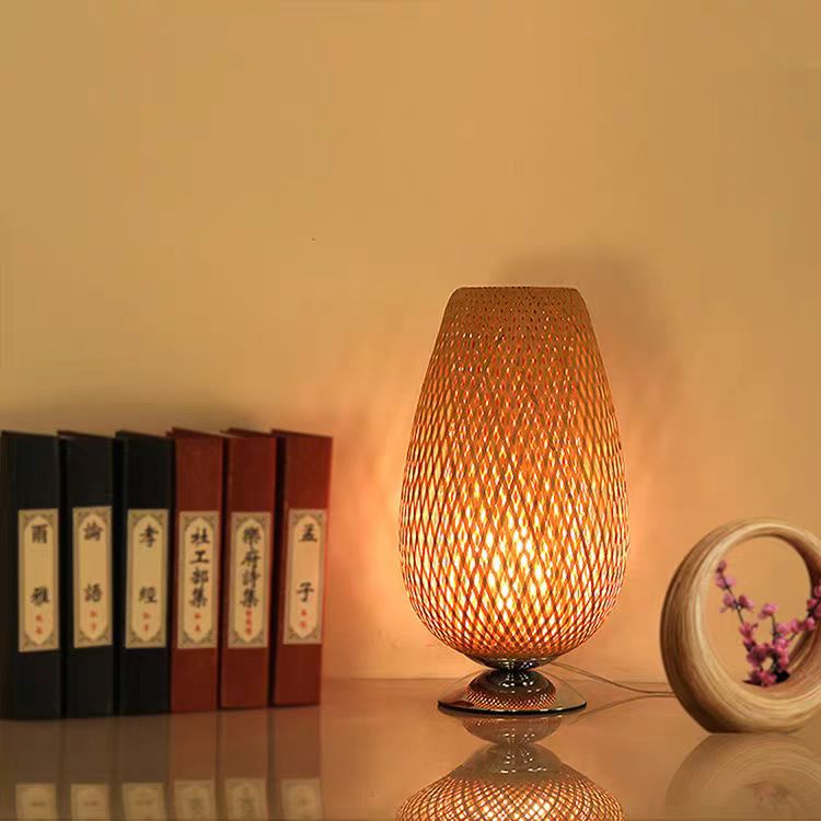 Vintage Bamboo handicraft Table Lamps Handmade bedroom bedside desk lights living room decor warm bamboo wood lamp