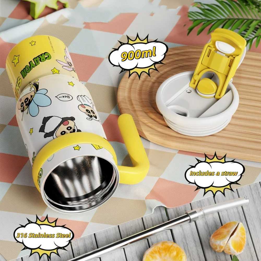 Anime Crayon Shin-Chan Stainless Steel Thermal Mug Adorable 900Ml Large Capacity Cartoon Insulated Cup Girls Gifts Water Bottle L251121T49I W260226