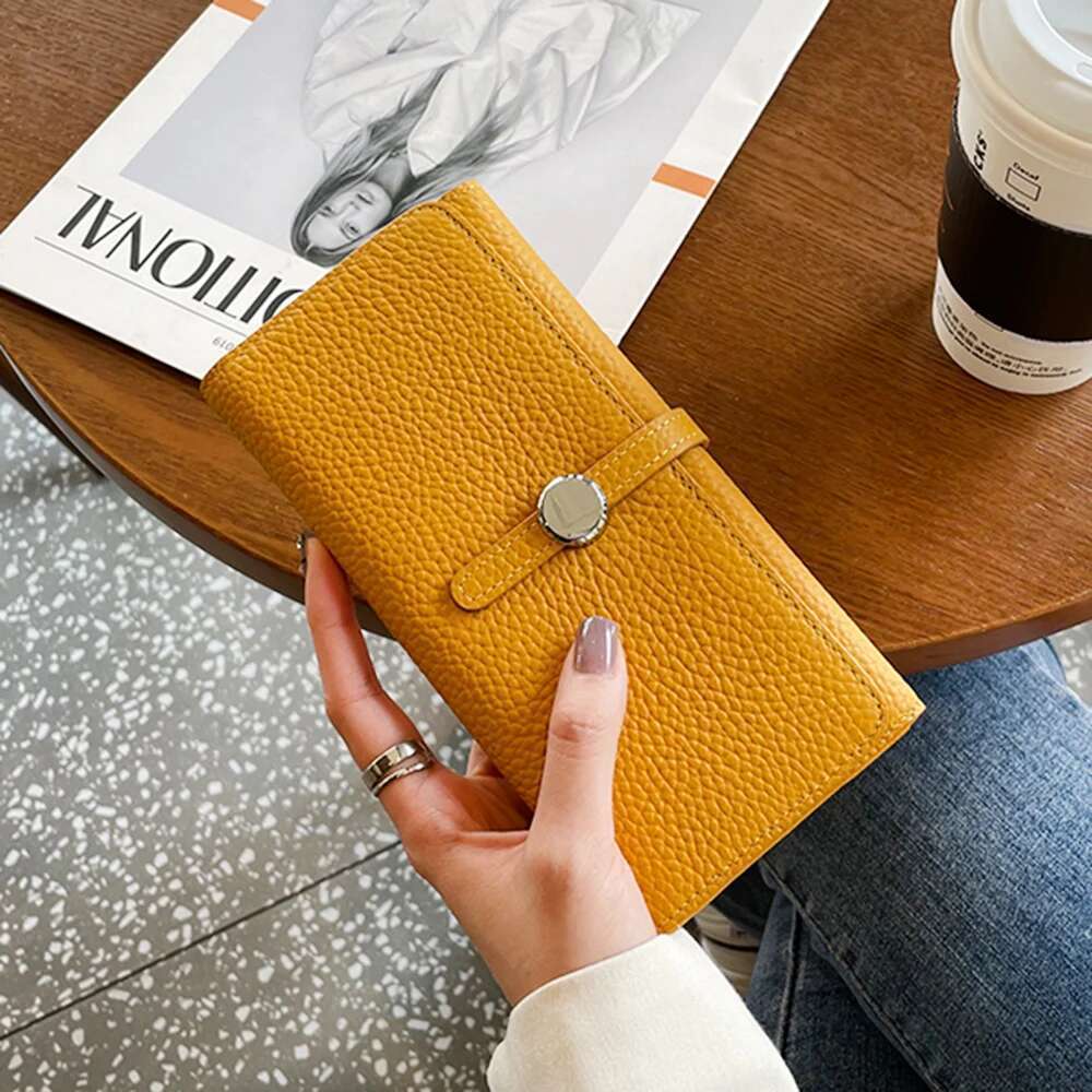 100% Genuine Leather Women Long Wallet Designer Round Hasp Female Phone Clutch Bag hot Large Capacity Cowhide Mobile Purse
