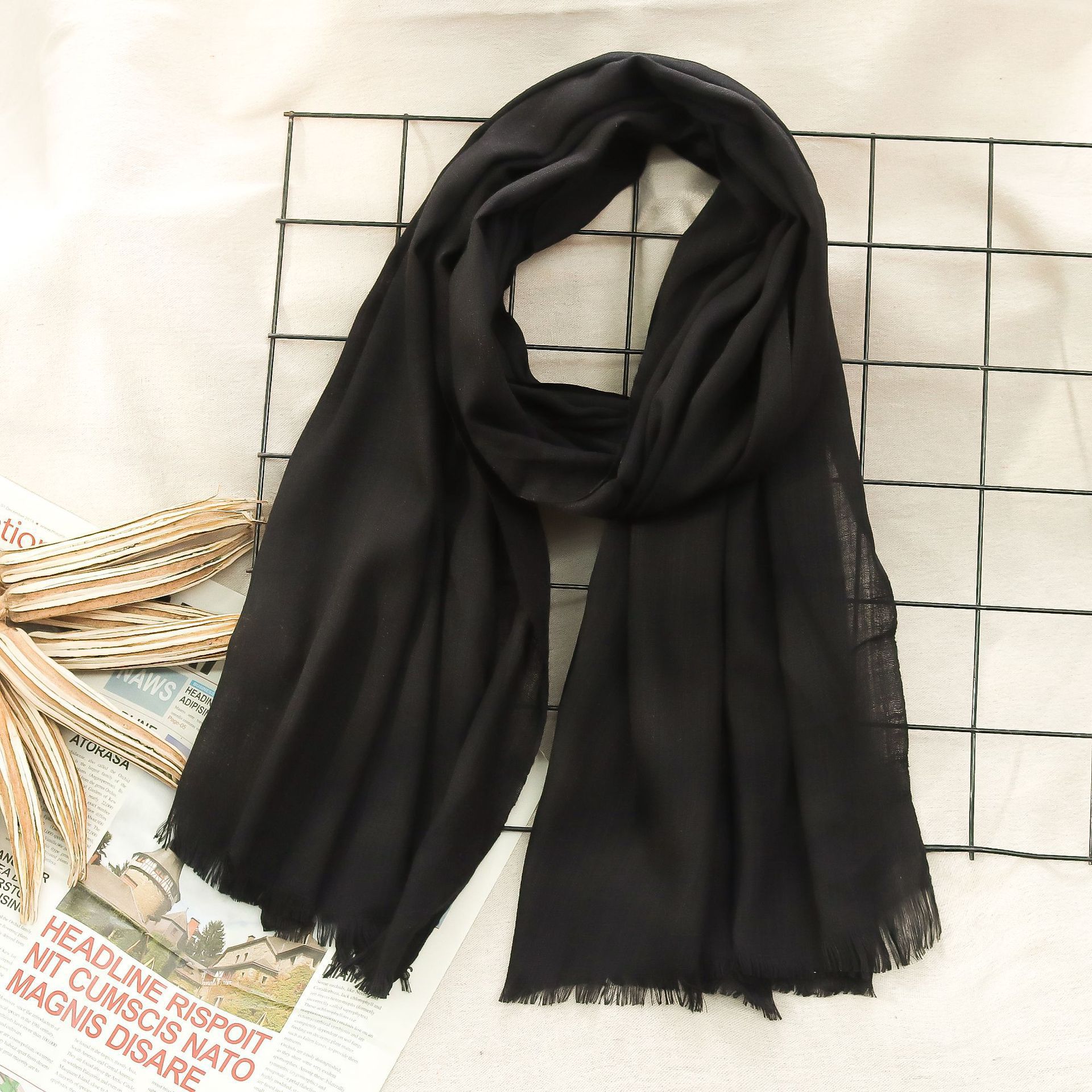 K460 Solid color bamboo cotton scarf New autumn and winter two-end detachable single color medium-length scarf Women's shawl wholesale
