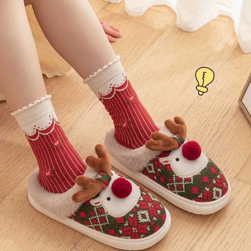 Winter 2025 New Christmas Cotton Mop Home Indoor Cute Elk Non-slip Plush Outer Cotton SlippersW251121
