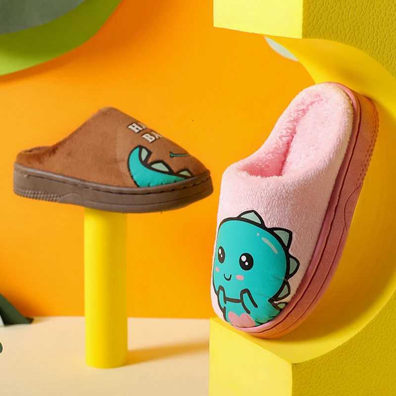 Cute Cartoon Dinosaur Slippers Fall Winter Warm Plush Indoor Home Shoes Unisex Half Slipper Fabric Insole Lining Cozy FootwearW251121