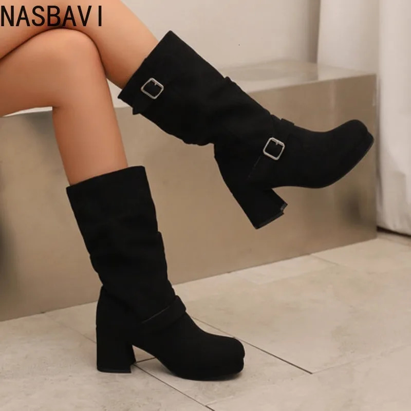 Womens High Boots Sexy Pleated Autumn Winter Shoes Black Red Heeled Long Boot Ladies Large Size 48 Trends 251031