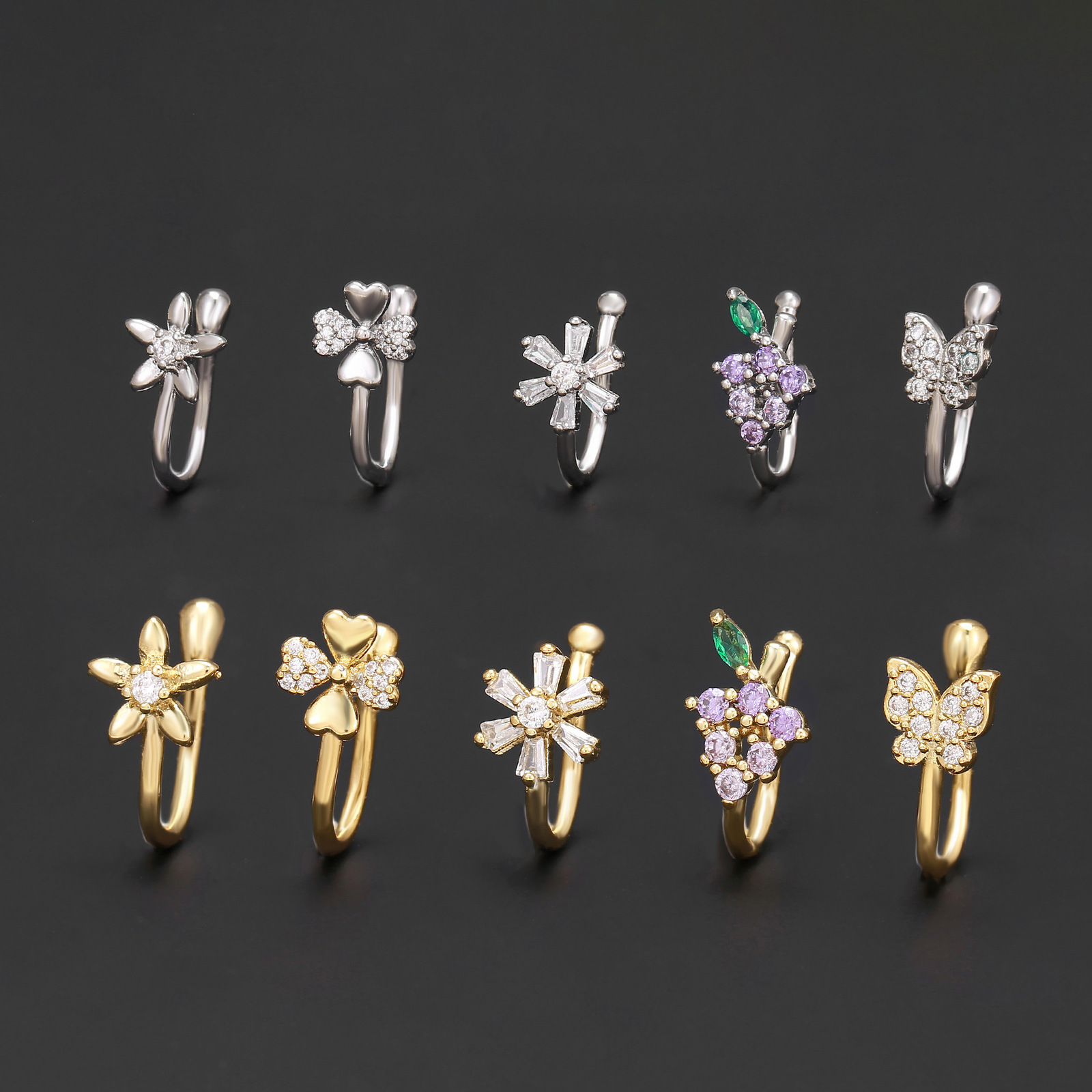 Personalized nose clip womens fashion flower micro inlaid zircon geometric fake nose ring U-shaped non piercing accessory 230906