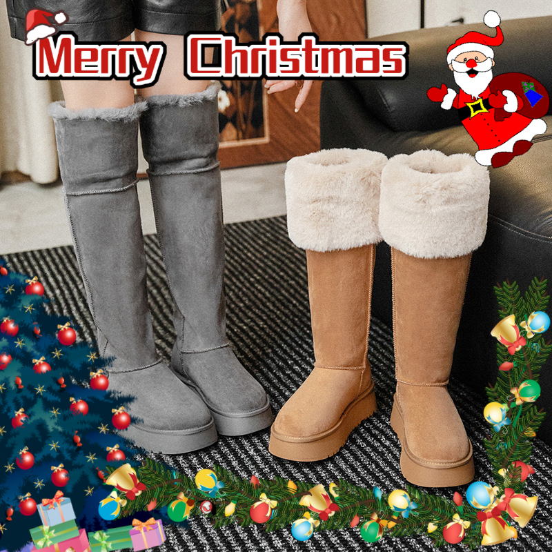 Christmas luxury gift autumn and winter thick soled knee high boots warm snow boots double wearing women's shoes snow boots women's new desi