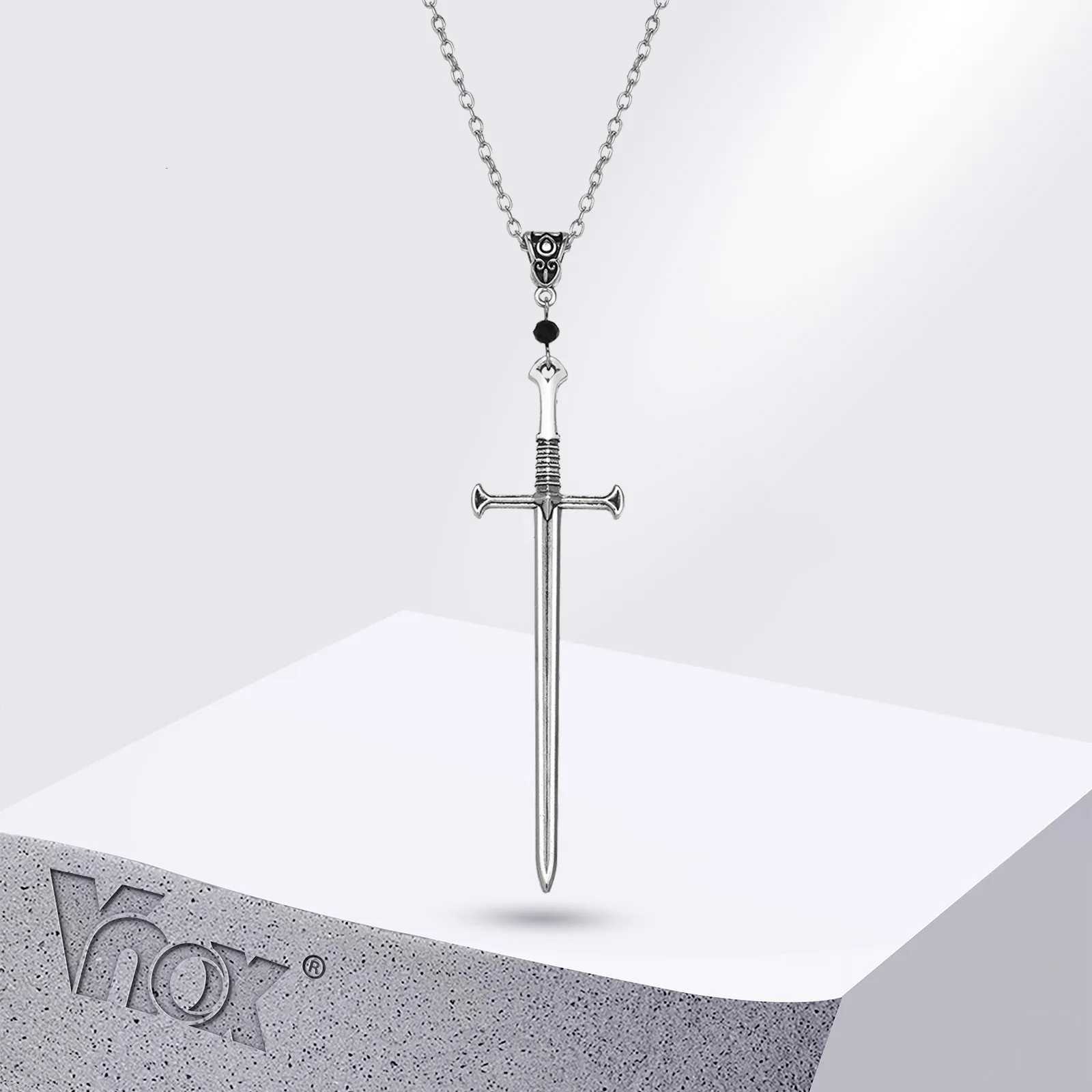 Vnox Mens Punk Rock Sword Cross Pendant Necklaces Retro Gothic Long Dagger Knife Necklace Hip Hop Jewelry for Women TeensXJ251121