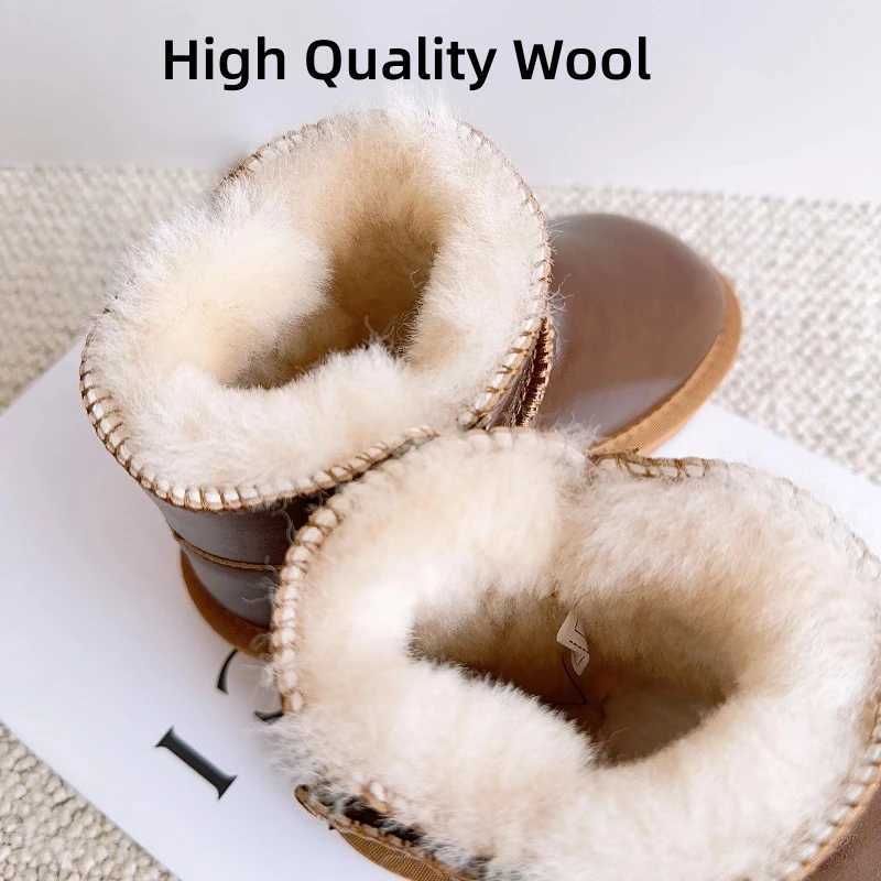 Genuine Leather Childrens Snow Boots Sheepskin Warm Wool Boys Baby Girls Shoes Waterproof Non-slip Kids Cotton ShoesW251121