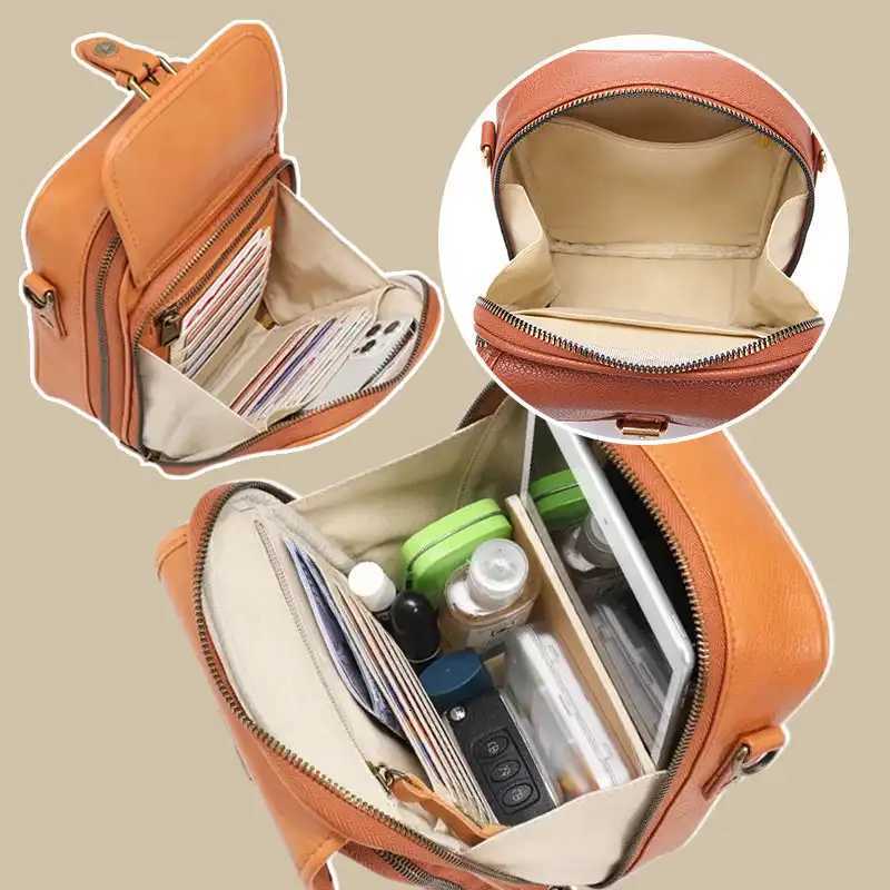 Fashion Crossbody Leather Bag Double Layer Vintage Large Capacity Messenger Bag Faux Leather Built in Purse Anti Theft Bag Y251121