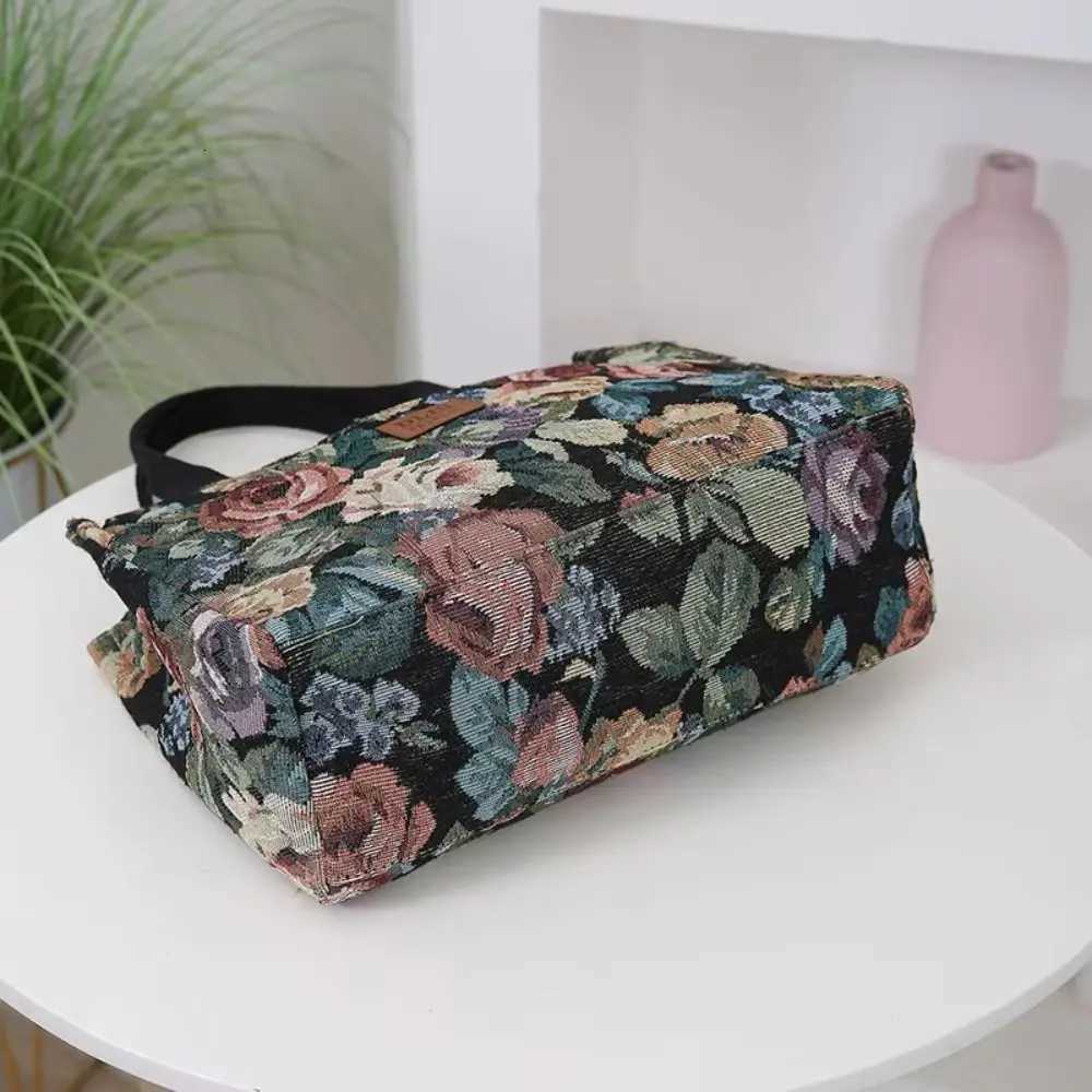 Portable Floral Print Womens Tote Bag Canvas Thickened Lunch Bag Zipper Large Capacity Jacquard HandbagT251121